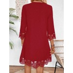 Women s Vacation Casual Elegant Solid Color Hollow Out Scallop Edge Dress