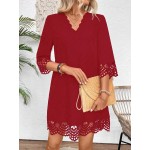 Women s Vacation Casual Elegant Solid Color Hollow Out Scallop Edge Dress