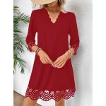 Women s Vacation Casual Elegant Solid Color Hollow Out Scallop Edge Dress