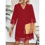 Women s Vacation Casual Elegant Solid Color Hollow Out Scallop Edge Dress