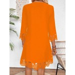 Women s Summer V Neck Hollow Out 3 4 Sleeve Short Fashionable Elegant Dress