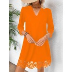 Women s Summer V Neck Hollow Out 3 4 Sleeve Short Fashionable Elegant Dress