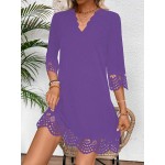 Women s Solid Color Asymmetrical V Neck Hollow Out Elegant Dress