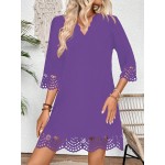 Women s Solid Color Asymmetrical V Neck Hollow Out Elegant Dress