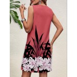 Floral Printed Sleeveless Round Neck Knee Length Bodycon Women s Vacation Dress