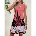 Floral Printed Sleeveless Round Neck Knee Length Bodycon Women s Vacation Dress