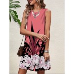 Floral Printed Sleeveless Round Neck Knee Length Bodycon Women s Vacation Dress