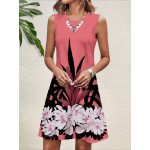 Floral Printed Sleeveless Round Neck Knee Length Bodycon Women s Vacation Dress