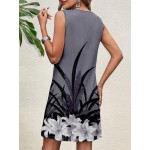 Floral Pattern Sleeveless Round Neck Knee Length Bodycon Women Vacation Dress