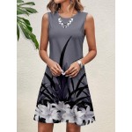 Floral Pattern Sleeveless Round Neck Knee Length Bodycon Women Vacation Dress