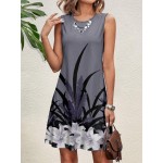 Floral Pattern Sleeveless Round Neck Knee Length Bodycon Women Vacation Dress