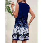 Holiday Floral Printed Sleeveless Round Neck Knee Length Bodycon Dress For Women