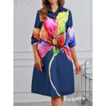 Women Summer Dopamine Colorful Floral Print Mid Sleeve Shirt Casual Dress