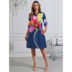 Women Summer Dopamine Colorful Floral Print Mid Sleeve Shirt Casual Dress