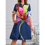 Women Summer Dopamine Colorful Floral Print Mid Sleeve Shirt Casual Dress