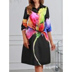 Dopamine Colorful Floral Print Short Sleeve Shirt Collar Mini Dress Casual Resort Wear