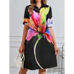 Dopamine Colorful Floral Print Short Sleeve Shirt Collar Mini Dress Casual Resort Wear