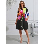 Dopamine Colorful Floral Print Short Sleeve Shirt Collar Mini Dress Casual Resort Wear