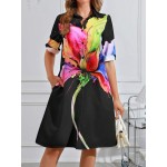 Dopamine Colorful Floral Print Short Sleeve Shirt Collar Mini Dress Casual Resort Wear