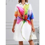 Dopamine Colored Printed Mid Sleeved Dress White Women Dresses