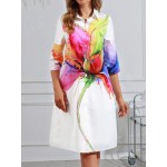 Dopamine Colored Printed Mid Sleeved Dress White Women Dresses