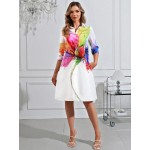 Dopamine Colored Printed Mid Sleeved Dress White Women Dresses