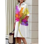 Dopamine Colored Printed Mid Sleeved Dress White Women Dresses