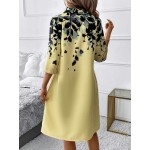 Positioning Printed Front Button Casual Shirt Dress Autumn Button Down Blouse