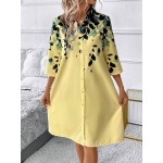 Positioning Printed Front Button Casual Shirt Dress Autumn Button Down Blouse