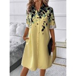 Positioning Printed Front Button Casual Shirt Dress Autumn Button Down Blouse