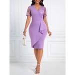 Lady Contrast Sequin Sleeve Ruffle Trim Bodycon Dress