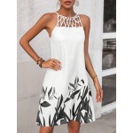 Women s Casual Sleeveless Hollow Out Floral Print Dress For Vacation