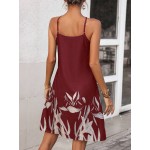 Women s Hollow Neck Loose Random Plant Print Vacation Dress