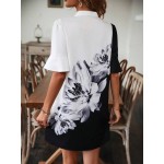 Floral Print Flounce Sleeve Dress