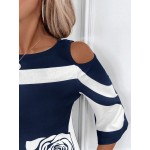 Women s Elegant Color Block Rose Print Off Shoulder Mini Dress